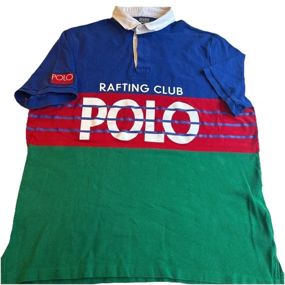 Vintage POLO RALPH LAUREN Rugby Polo Rafting Club HI TECH Men's XL Y2K Sporty - Picture 2 of 7